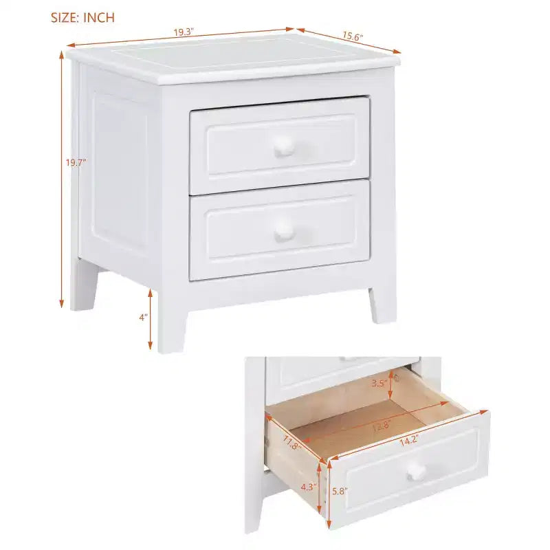 Table de chevet rétro du milieu du siècle avec 2 tiroirs, table de chevet compacte pour chambre à coucher
