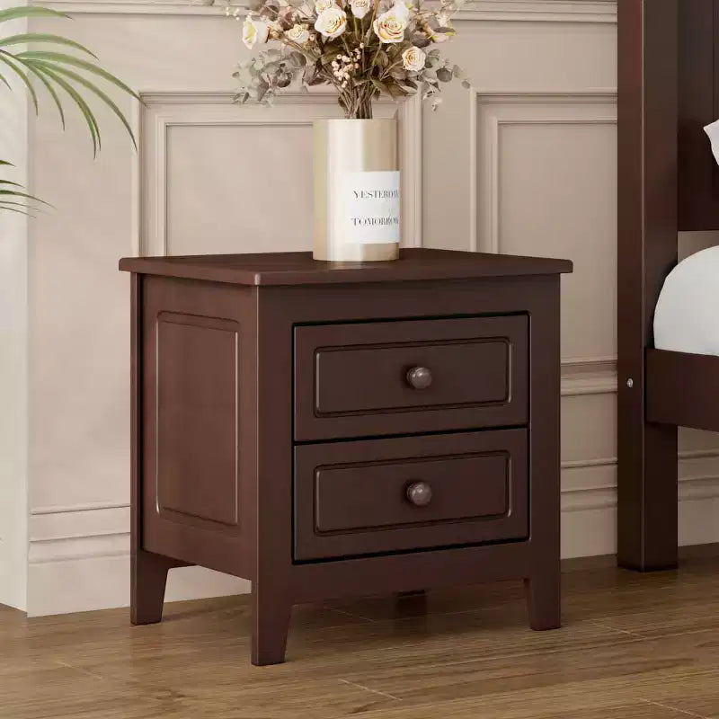 Table de chevet rétro du milieu du siècle avec 2 tiroirs, table de chevet compacte pour chambre à coucher