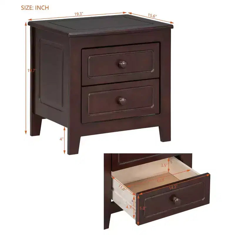Table de chevet rétro du milieu du siècle avec 2 tiroirs, table de chevet compacte pour chambre à coucher