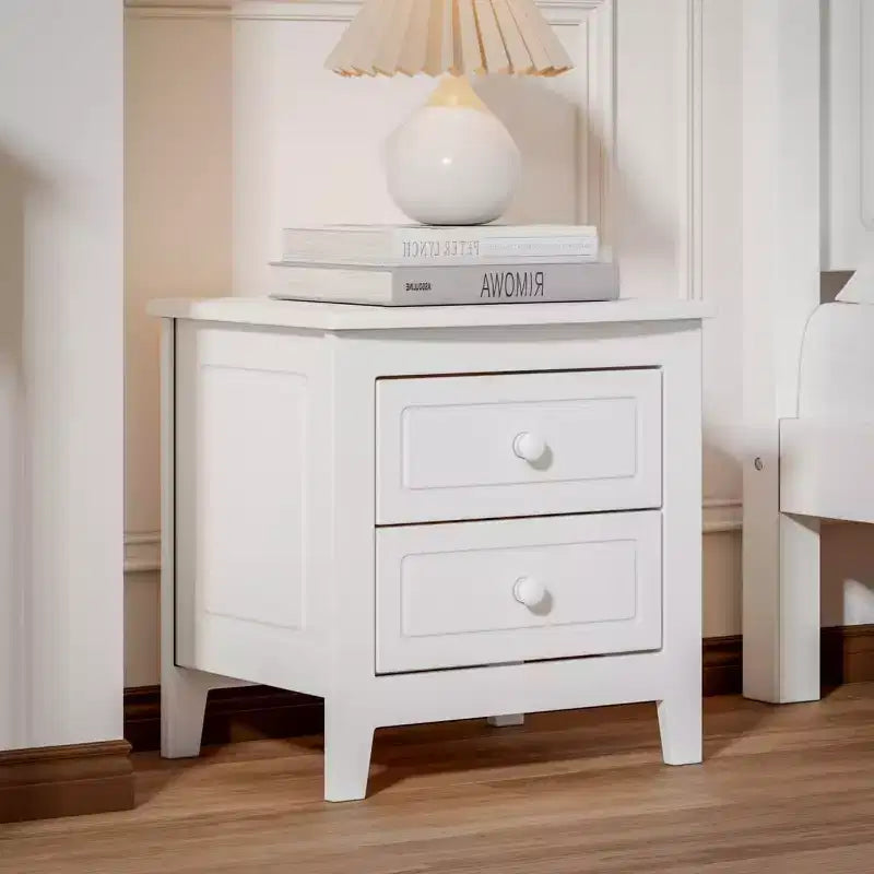 Table de chevet rétro du milieu du siècle avec 2 tiroirs, table de chevet compacte pour chambre à coucher