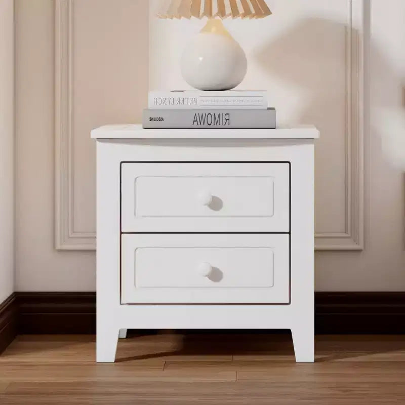 Table de chevet rétro du milieu du siècle avec 2 tiroirs, table de chevet compacte pour chambre à coucher