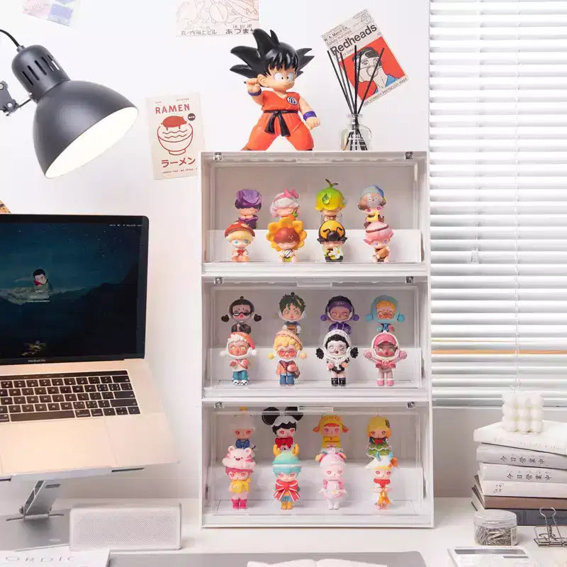 Présentoir transparent en acrylique avec échelle pour boîte mystère, support de rangement magnétique empilable pour figurines et poupées
