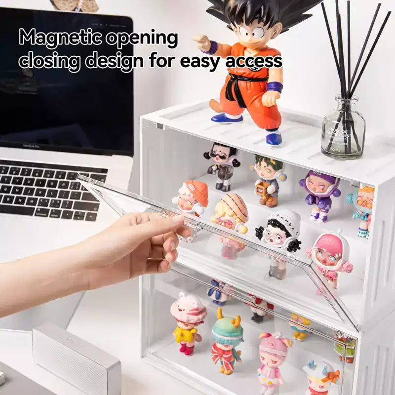 Présentoir transparent en acrylique avec échelle pour boîte mystère, support de rangement magnétique empilable pour figurines et poupées