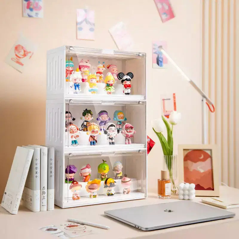 Présentoir transparent en acrylique avec échelle pour boîte mystère, support de rangement magnétique empilable pour figurines et poupées