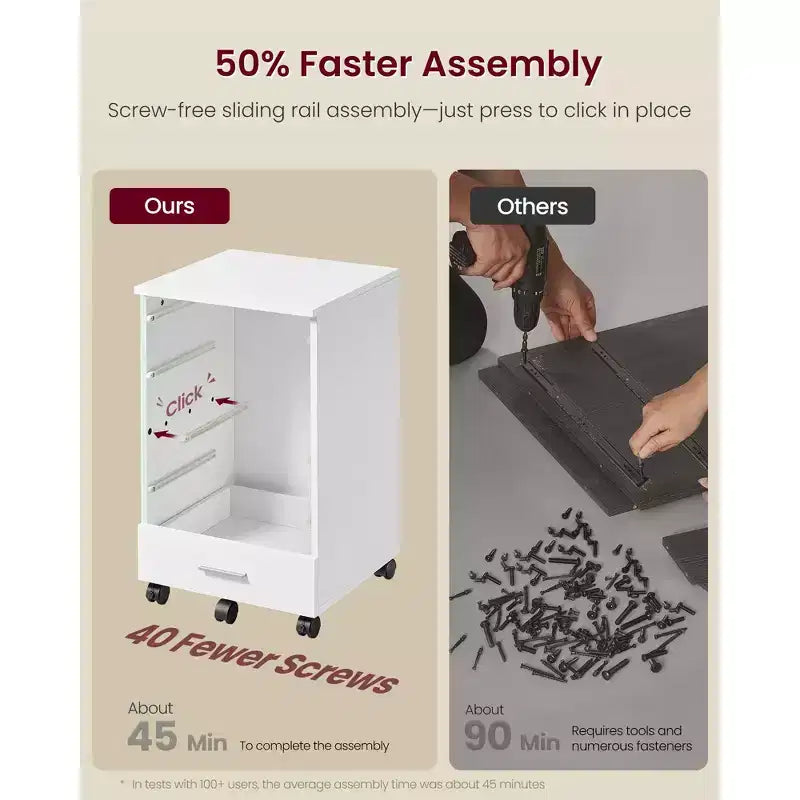 Classeur, meuble de rangement mobile à roulettes, support d'imprimante avec 5 tiroirs, rails coulissants sans outil