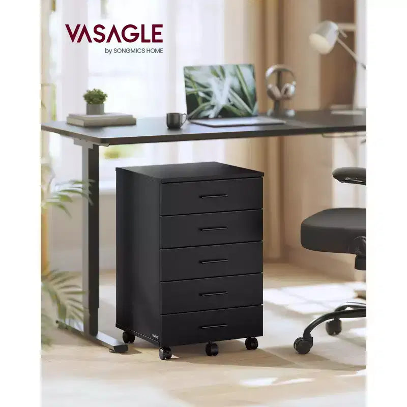 Classeur, meuble de rangement mobile à roulettes, support d'imprimante avec 5 tiroirs, rails coulissants sans outil