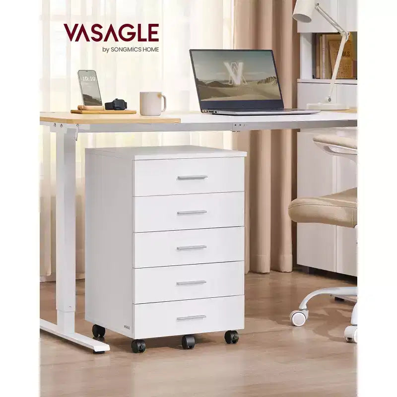 VASAGLE File Cabinet, Mobile Pedestal Filing Cabinet with Wheels, Printer Stand with 5 Drawers, Tool-Free Sliding Rails