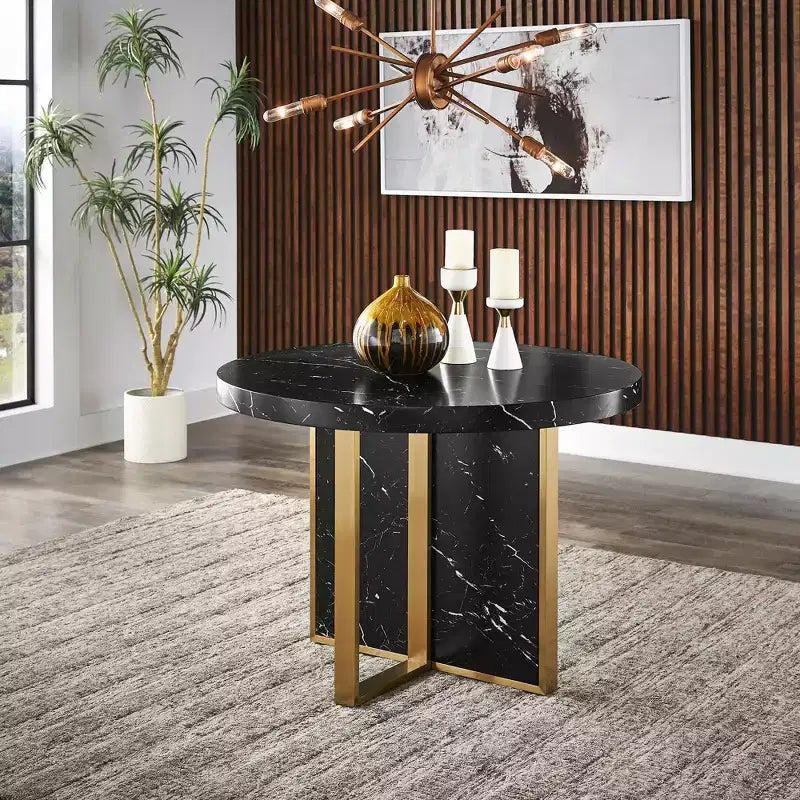 Table à manger ronde en faux marbre de 43 po de largeur
