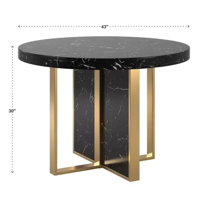 Table à manger ronde en faux marbre de 43 po de largeur