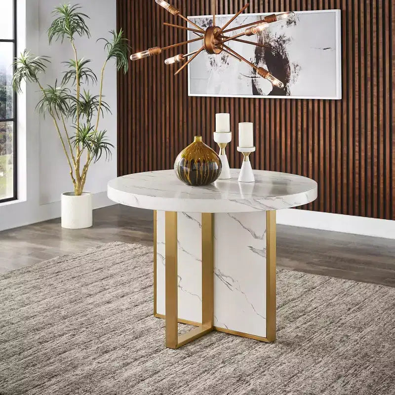 Table à manger ronde en faux marbre de 43 po de largeur