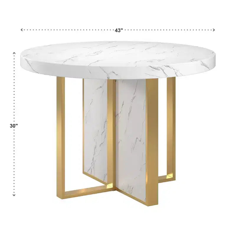 Table à manger ronde en faux marbre de 43 po de largeur