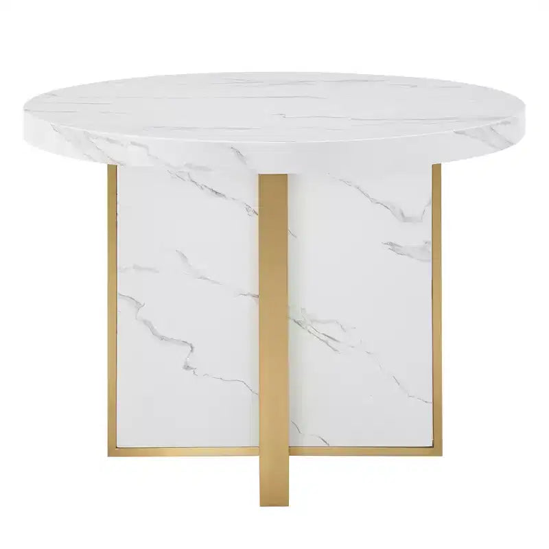 Table à manger ronde en faux marbre de 43 po de largeur