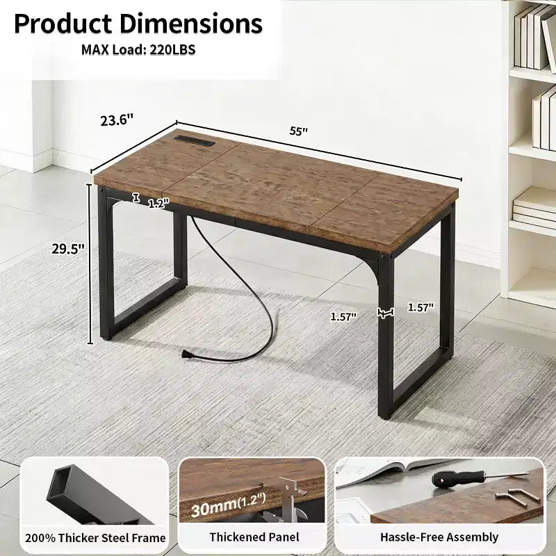 Bureau d'ordinateur d'angle, cadre métallique, rechargeable, plateau épaissi, adapté à un usage professionnel dans les salons