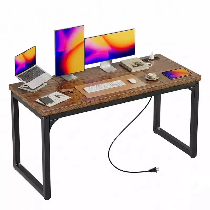 Dyonery Shaped computer desk, metal frame, rechargeable, thickened desktop, corner-style desk, suitable for office use in living rooms