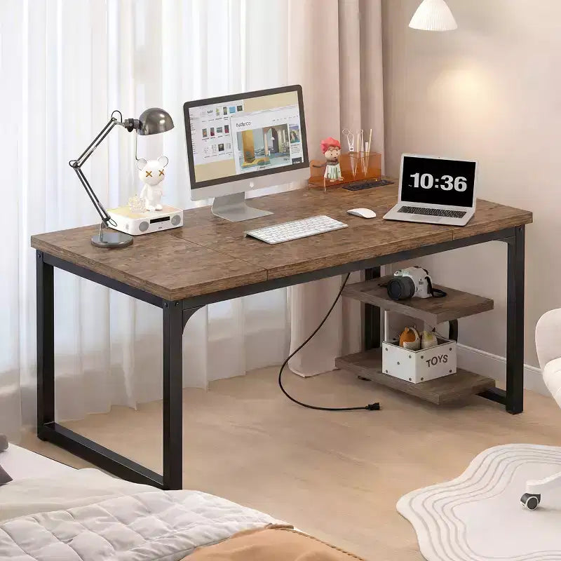 Bureau d'ordinateur d'angle, cadre métallique, rechargeable, plateau épaissi, adapté à un usage professionnel dans les salons