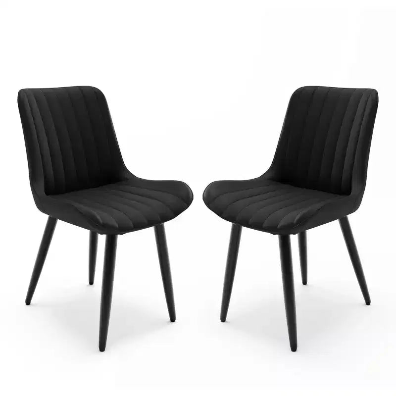 2pk Modern PU Leather Dining Chairs with Thick Cushions & Metal Legs - Armless Side Chairs for Kitchen & Dining Room