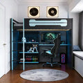 Luxystar Full Size Gaming Loft Bed with Storage Shelves, Desk and Light