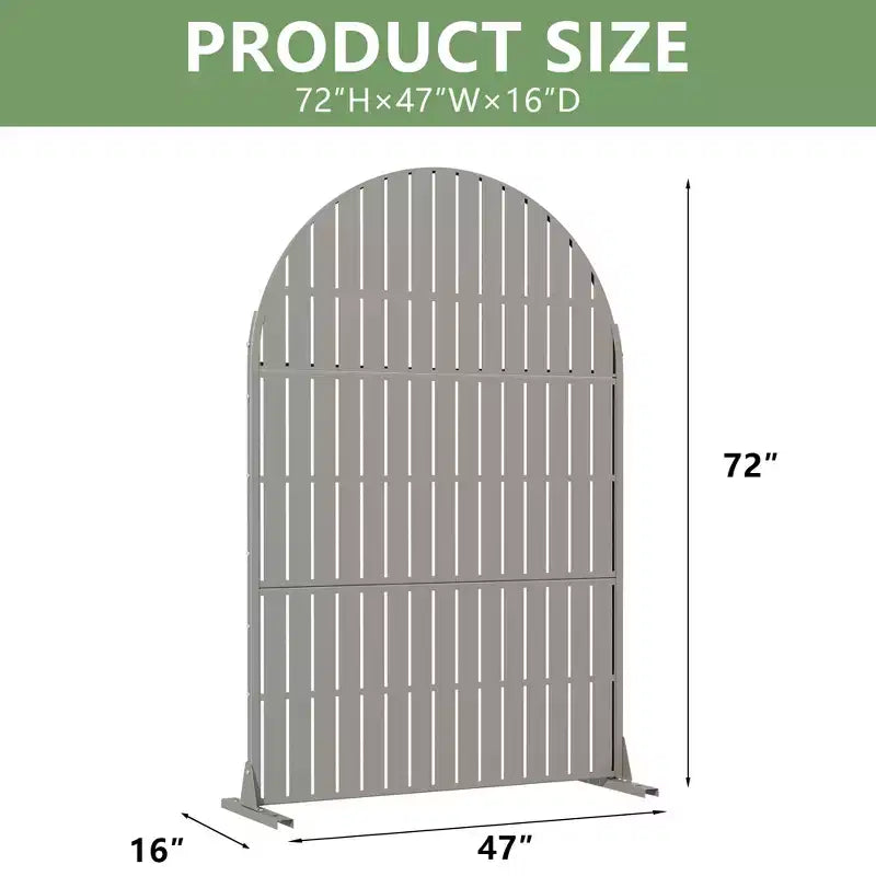 Paravent de confidentialité autoportant en métal cintré de 72H x 47L po, couleur gris clair/brun, pour jardin, patio, terrasse, cour