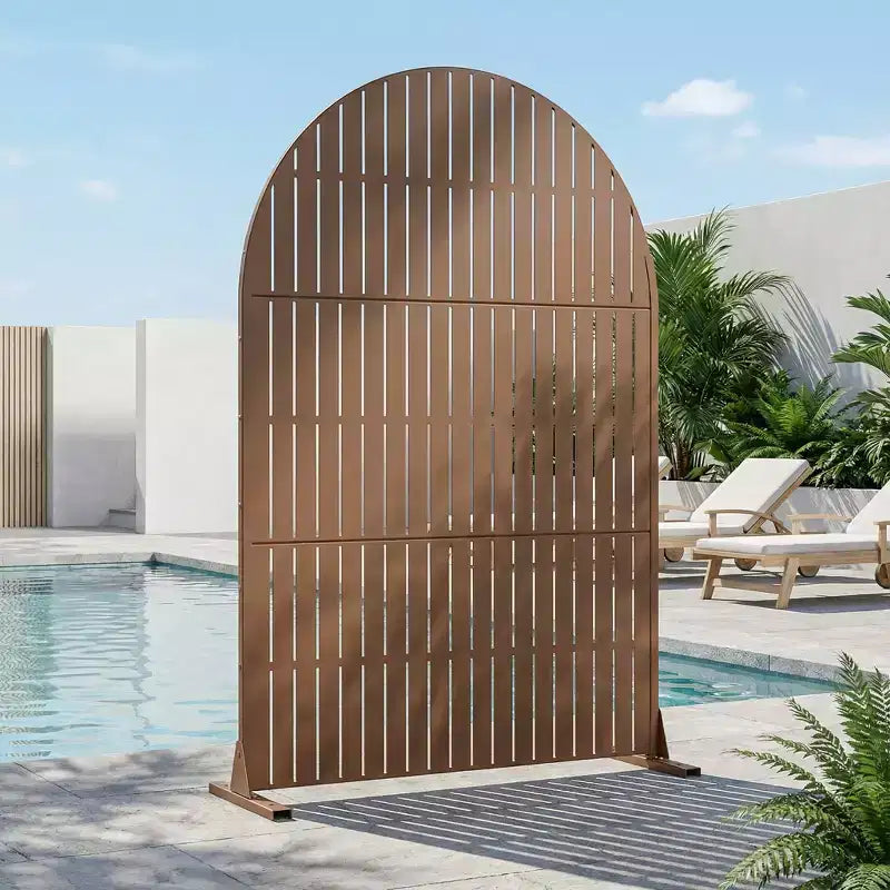 Paravent de confidentialité autoportant en métal cintré de 72H x 47L po, couleur gris clair/brun, pour jardin, patio, terrasse, cour
