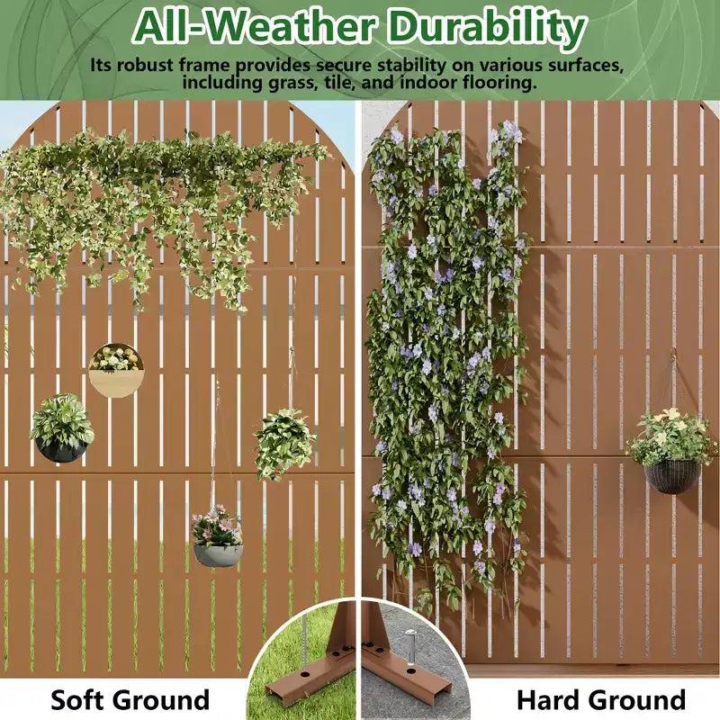 Paravent de confidentialité autoportant en métal cintré de 72H x 47L po, couleur gris clair/brun, pour jardin, patio, terrasse, cour