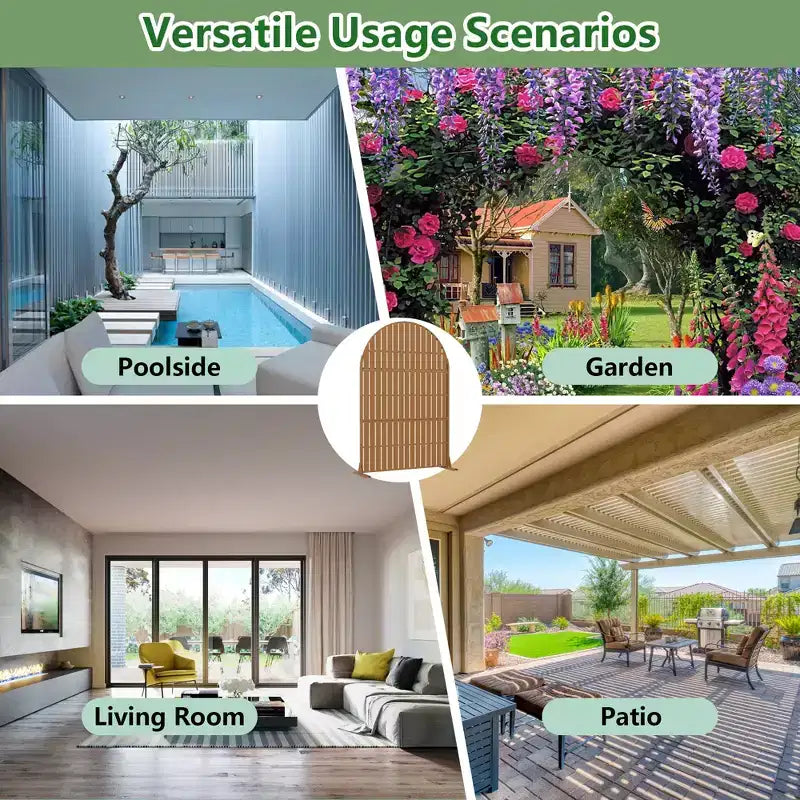 Paravent de confidentialité autoportant en métal cintré de 72H x 47L po, couleur gris clair/brun, pour jardin, patio, terrasse, cour