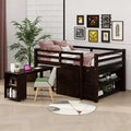 Luxystar Full Size Low Loft Bed with Rolling Desk, 3 Drawers and Shelves
