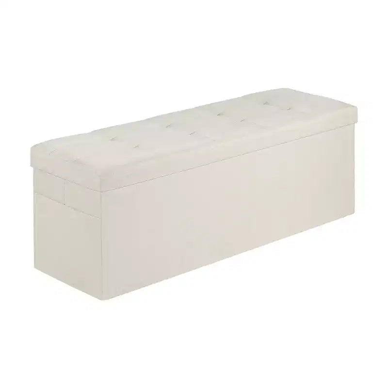 VEVOR Foldable Storage Ottoman Bench, End of Bed Bench with Side Bags, Folding Upholstered Storage Chest Supports 660 lbs, Linen Bed Ottoman, Beige