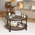 Coffee Table. Round Wood Vintage Retro. Table in 2 Levels. End Table. Side Table with 4 Column Legs for Living Room. Living Room. Office