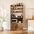 Farmhouse Microwave Stand with Power Outlet & USB Ports, Thickened Countertop, Kitchen Appliance Organizer for Living Room, Dining Area