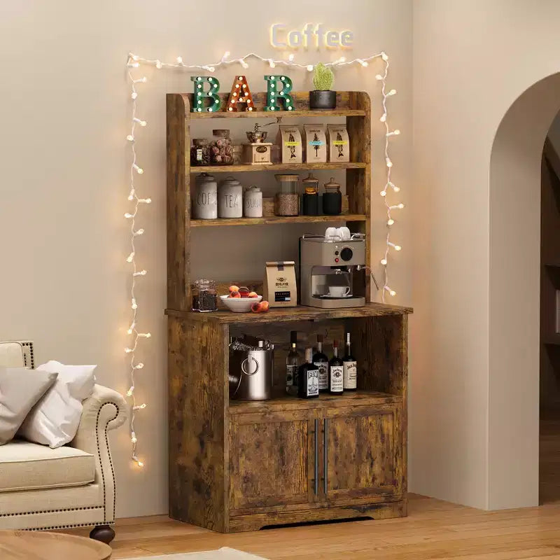 Meuble support de micro-ondes de ferme avec prise de courant et ports USB, plan de travail épaissi, organisateur d'appareils de cuisine pour salon, salle à manger