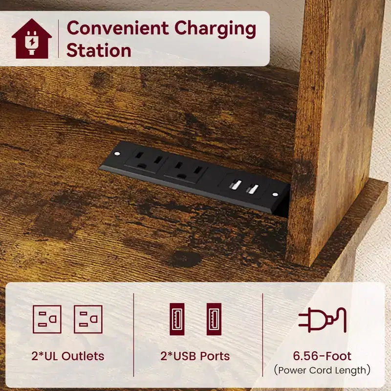 Meuble support de micro-ondes de ferme avec prise de courant et ports USB, plan de travail épaissi, organisateur d'appareils de cuisine pour salon, salle à manger