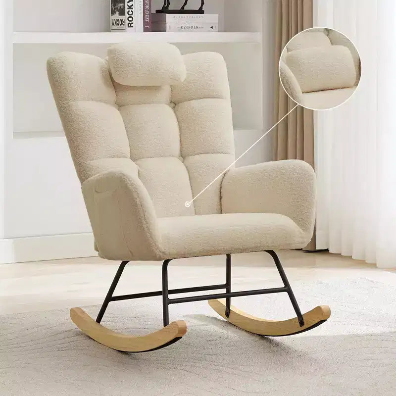 Fauteuil à bascule pour chambre d'enfant, fauteuil à bascule planeur en tissu teddy avec dossier haut, fauteuil de lecture pour chambre à coucher, salon, sans pouf.