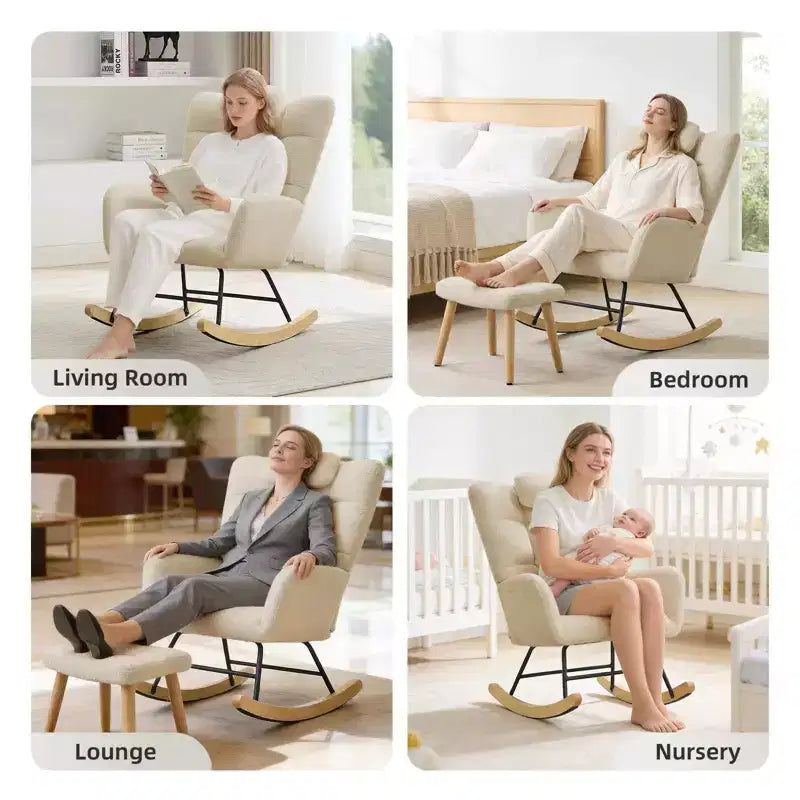 Fauteuil à bascule pour chambre d'enfant, fauteuil à bascule planeur en tissu teddy avec dossier haut, fauteuil de lecture pour chambre à coucher, salon, sans pouf.