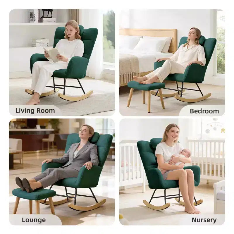 Fauteuil à bascule pour chambre d'enfant, fauteuil à bascule planeur en tissu teddy avec dossier haut, fauteuil de lecture pour chambre à coucher, salon, sans pouf.