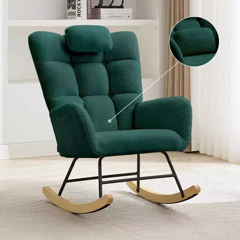 Fauteuil à bascule pour chambre d'enfant, fauteuil à bascule planeur en tissu teddy avec dossier haut, fauteuil de lecture pour chambre à coucher, salon, sans pouf.