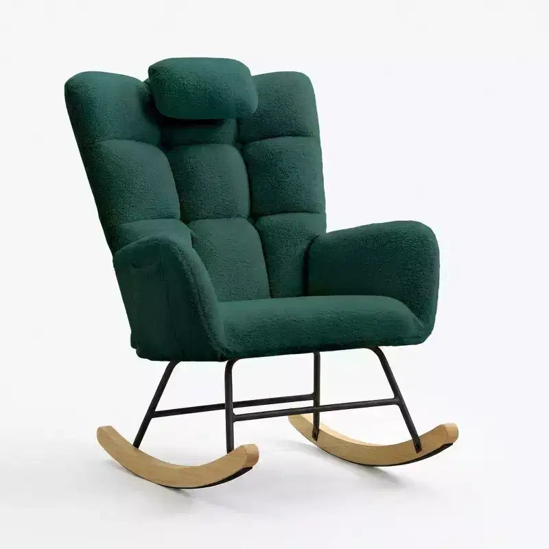 Fauteuil à bascule pour chambre d'enfant, fauteuil à bascule planeur en tissu teddy avec dossier haut, fauteuil de lecture pour chambre à coucher, salon, sans pouf.
