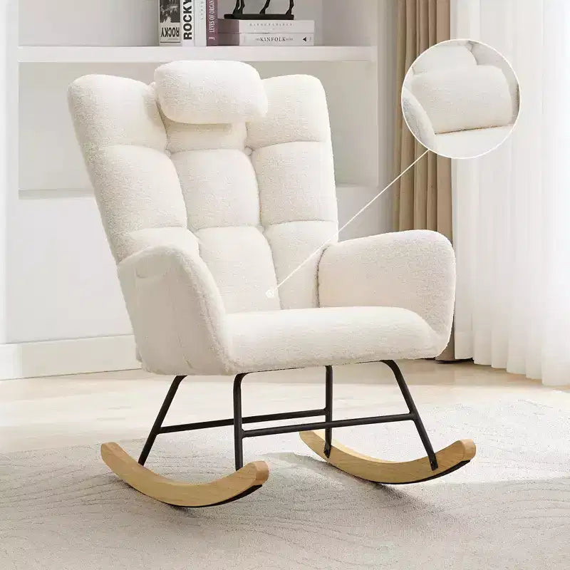 Fauteuil à bascule pour chambre d'enfant, fauteuil à bascule planeur en tissu teddy avec dossier haut, fauteuil de lecture pour chambre à coucher, salon, sans pouf.