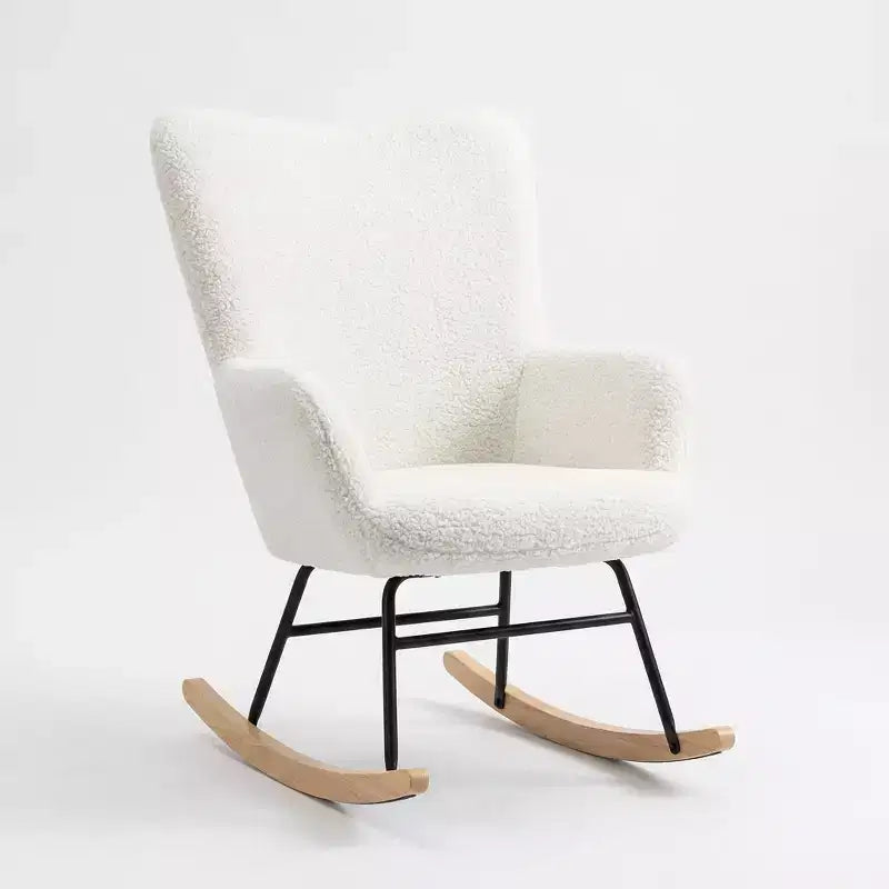 Fauteuil à bascule pour chambre d'enfant, fauteuil à bascule planeur en tissu teddy avec dossier haut, fauteuil de lecture pour chambre à coucher, salon, sans pouf.