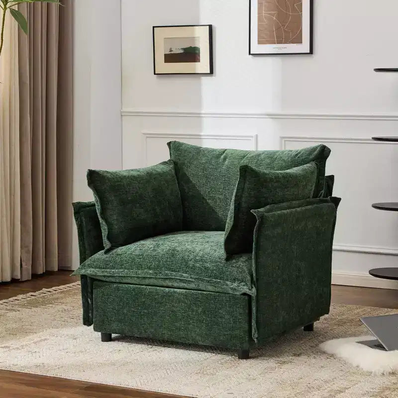 Fauteuils d'appoint, Vert 34 Largeur Fauteuil de lecture surdimensionné Fauteuil rembourré en tissu chenille doux Chaises de salon Canapé