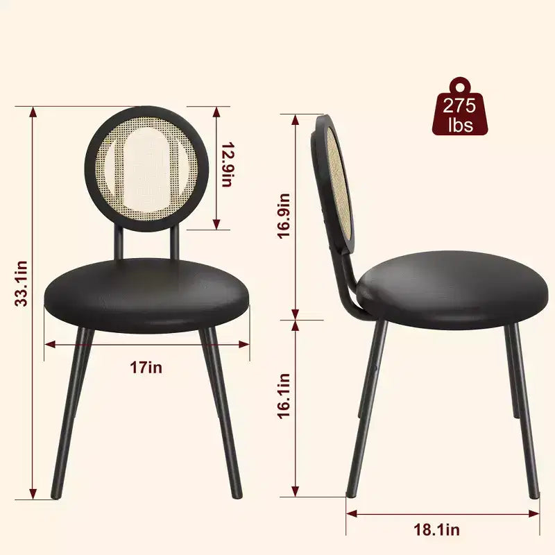 Chaises de salle à manger en rotin avec assise rembourrée épaisse et pieds en métal pour salon