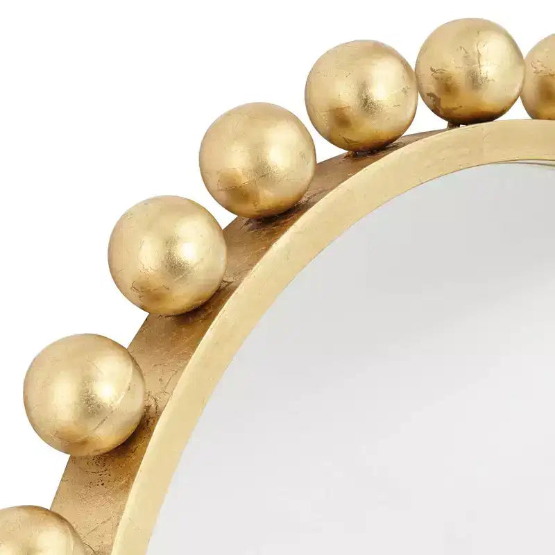 Miroir mural décoratif rond pour coiffeuse, cadre sphérique moderne doré à la feuille métallique, 33 pouces de large, pour salle de bain et chambre