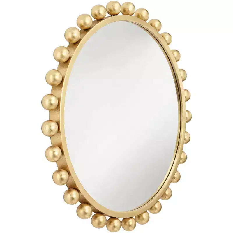 Miroir mural décoratif rond pour coiffeuse, cadre sphérique moderne doré à la feuille métallique, 33 pouces de large, pour salle de bain et chambre