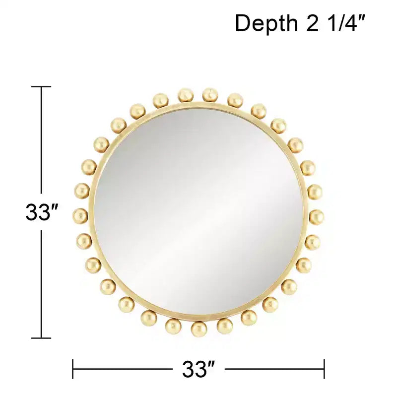 Miroir mural décoratif rond pour coiffeuse, cadre sphérique moderne doré à la feuille métallique, 33 pouces de large, pour salle de bain et chambre
