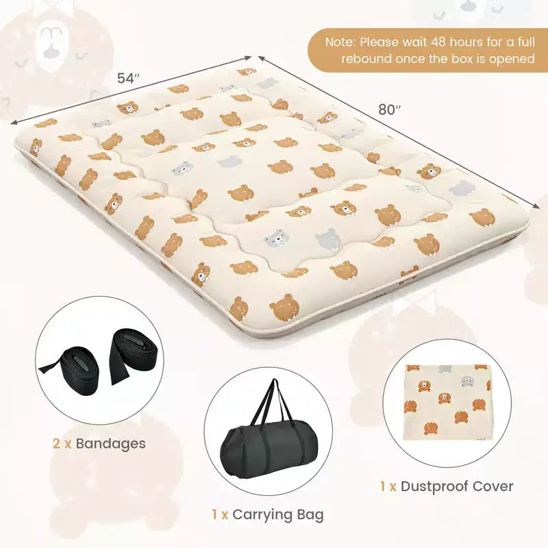Matelas de futon complet/King/Queen/Double Tatami Coussin de sol japonais Housse lavable Sac de transport Ours brun