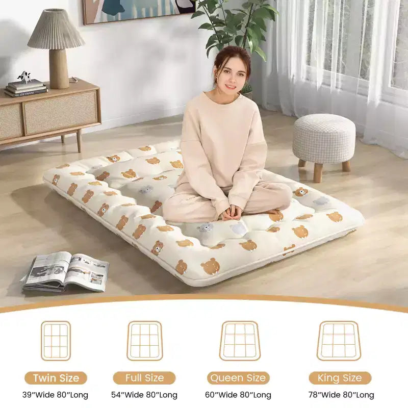 Matelas de futon complet/King/Queen/Double Tatami Coussin de sol japonais Housse lavable Sac de transport Ours brun