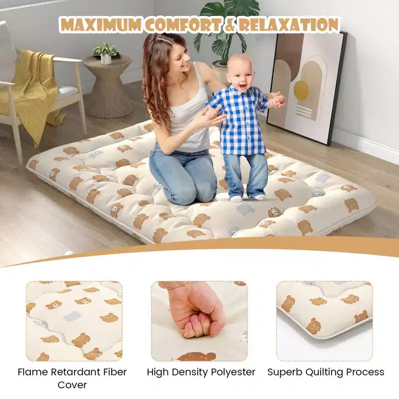 Matelas de futon complet/King/Queen/Double Tatami Coussin de sol japonais Housse lavable Sac de transport Ours brun