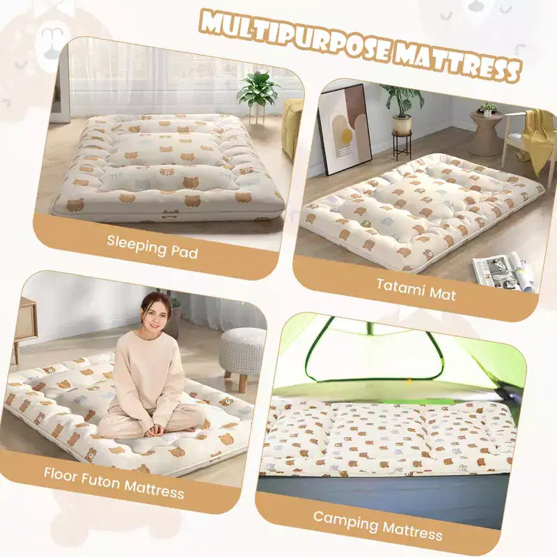 Matelas de futon complet/King/Queen/Double Tatami Coussin de sol japonais Housse lavable Sac de transport Ours brun