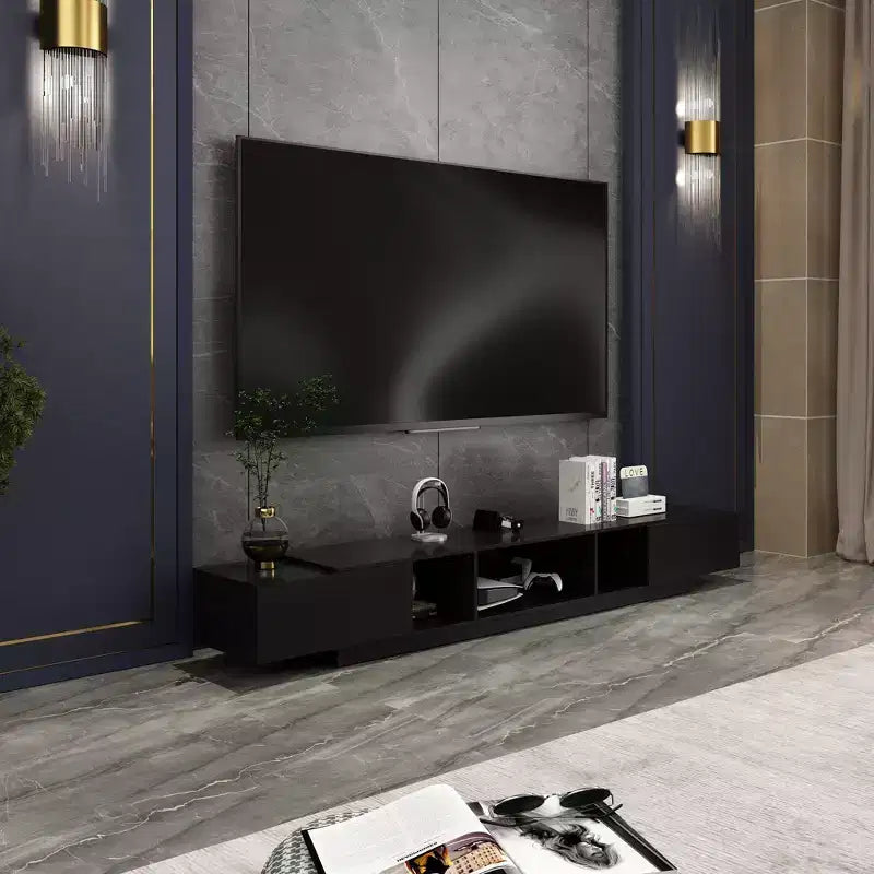 Meuble TV avec tiroirs de rangement et étagères